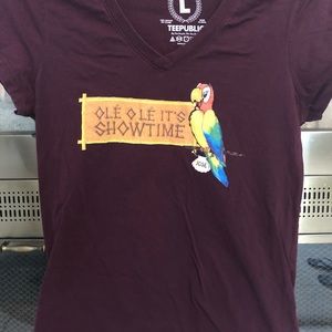 Maroon T-shirt tiki room theme